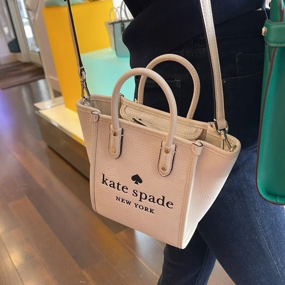Kate Spade New York Ella Mini Tote Crossbody Pebbled Leather Parchment - Picture 14 of 16